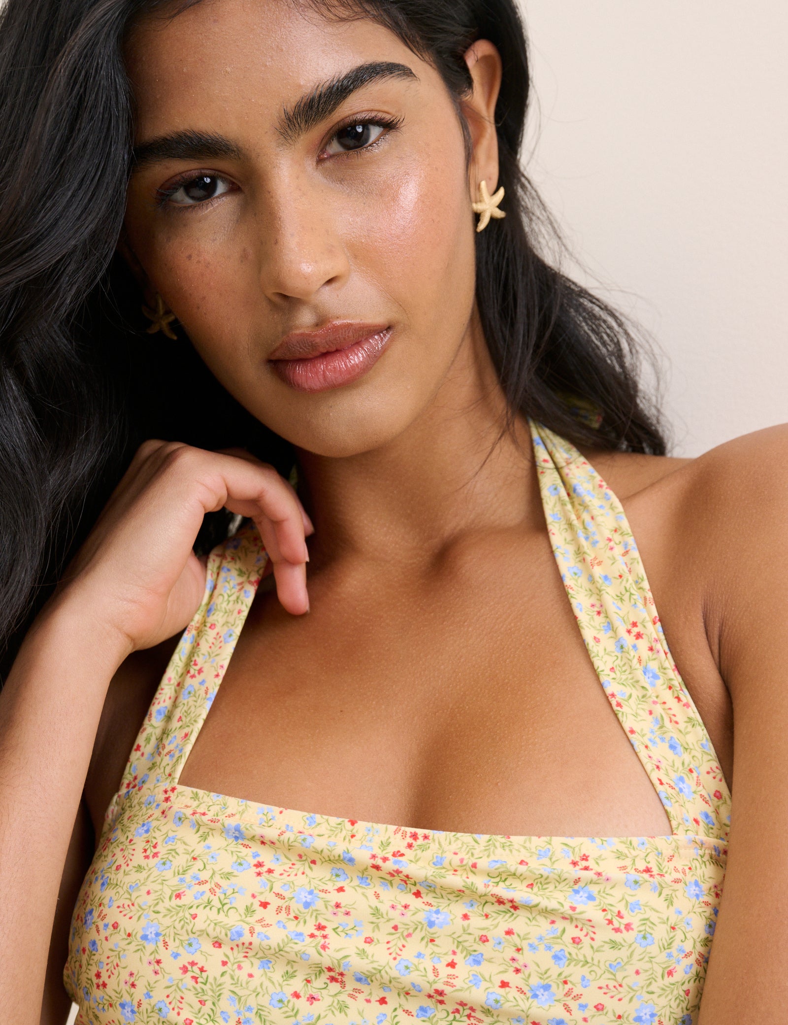 Yellow Floral Halterneck One-Piece Swimsuit - Image 2