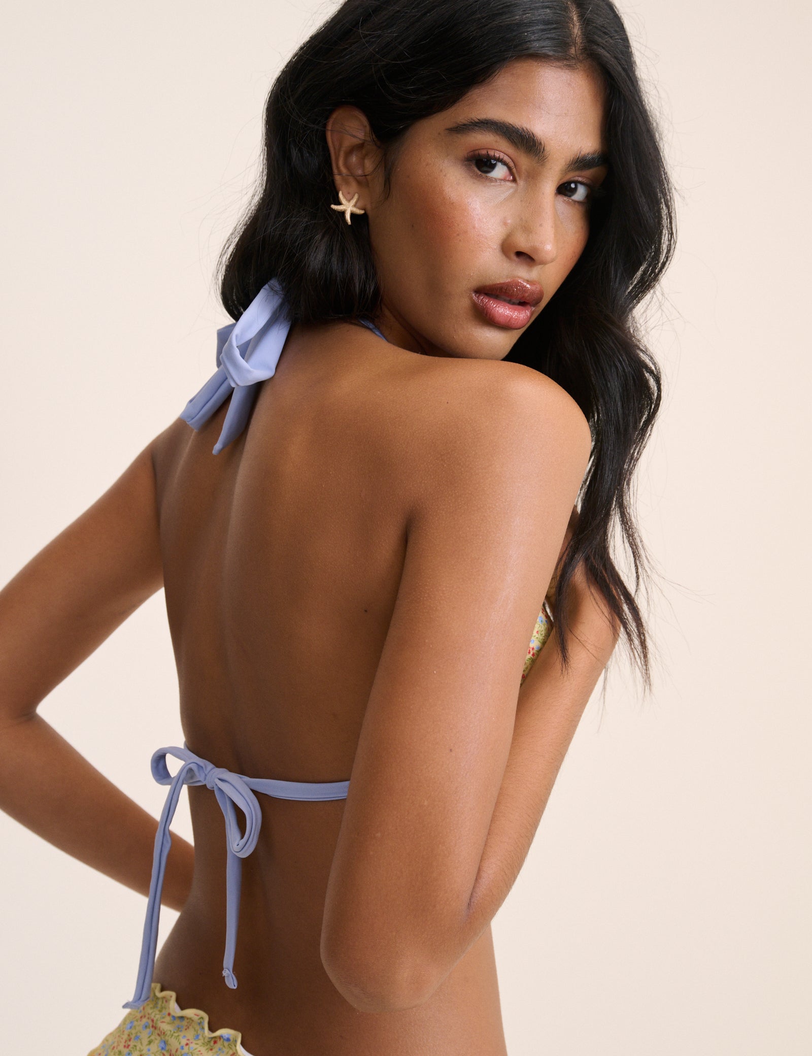 Yellow Floral Frill Detail Bikini Top - Image 4