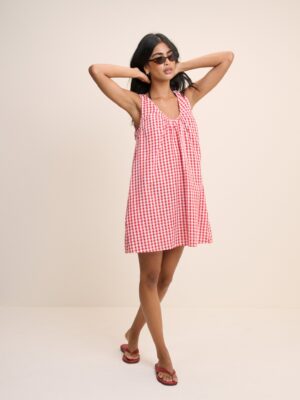 Red Gingham Beach Coastal Dress