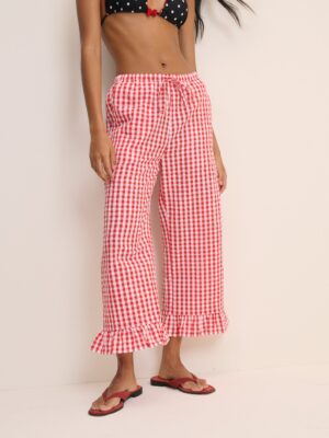 Red Gingham Frill Detail Beach Trousers Coverup