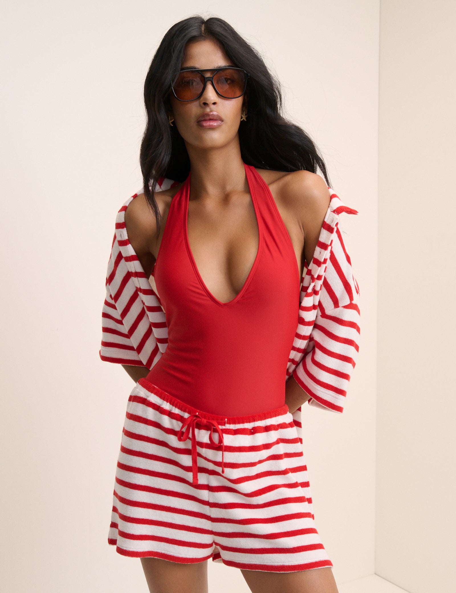 Chic Red Striped Beach Shorts