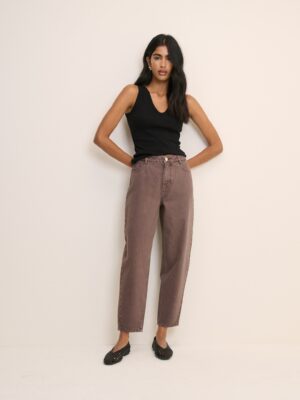 Silver High Rise Barrel Leg Structured Jeans