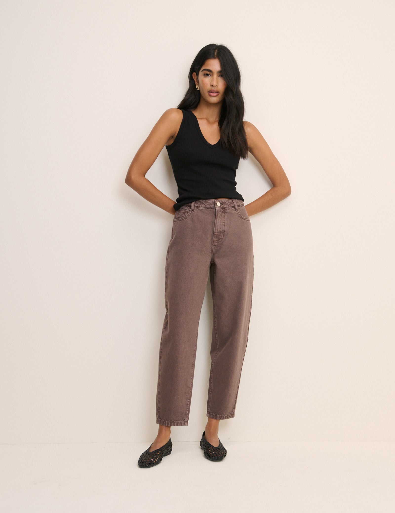 Silver High Rise Barrel Leg Structured Jeans