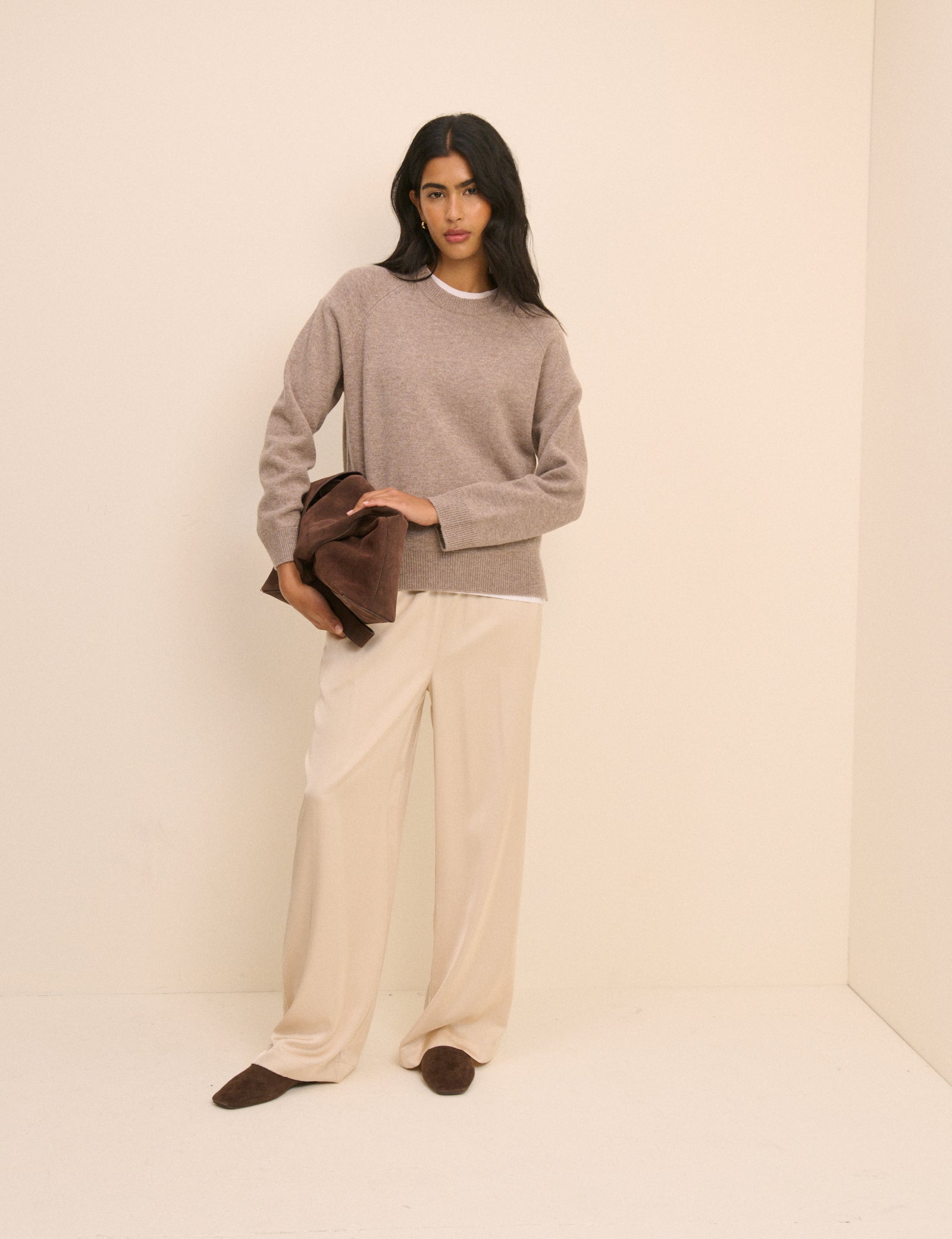 Cream Wide Leg Polished Trousers - Image 4