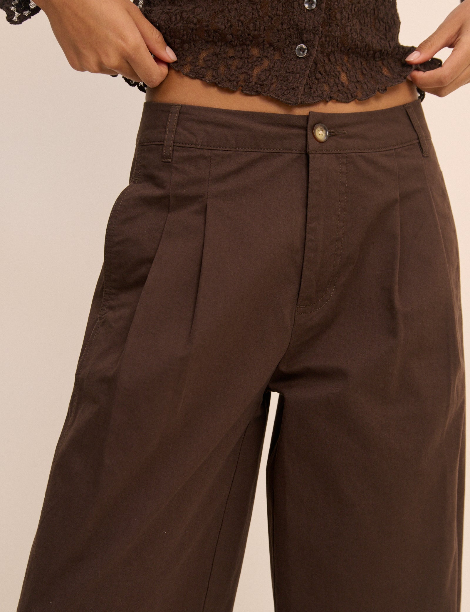 Brown Barrel Leg Pleated Trousers - Image 4