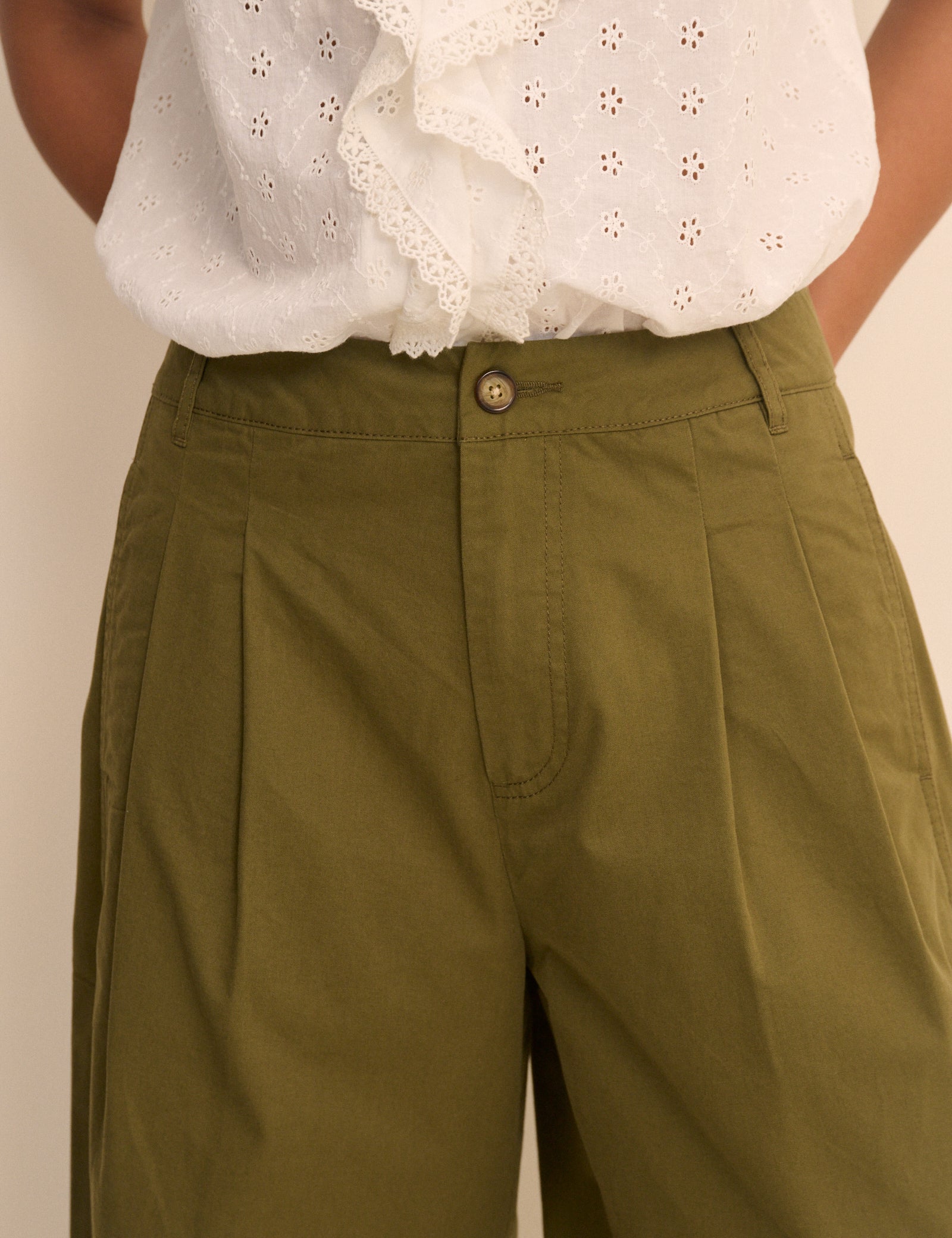 Khaki Barrel Leg Pleated Trousers - Image 3