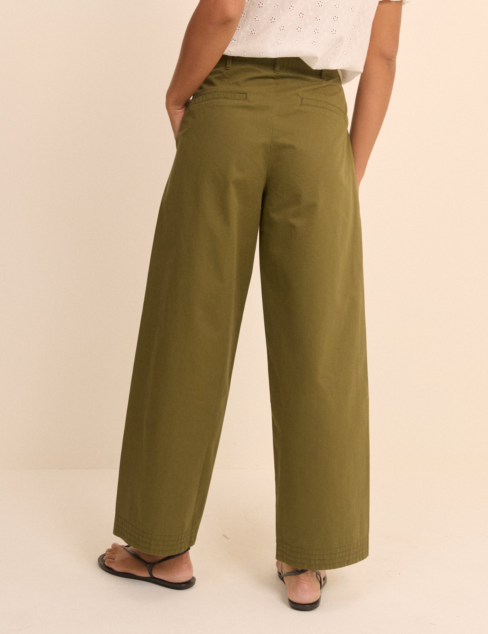 Khaki Barrel Leg Pleated Trousers - Image 5