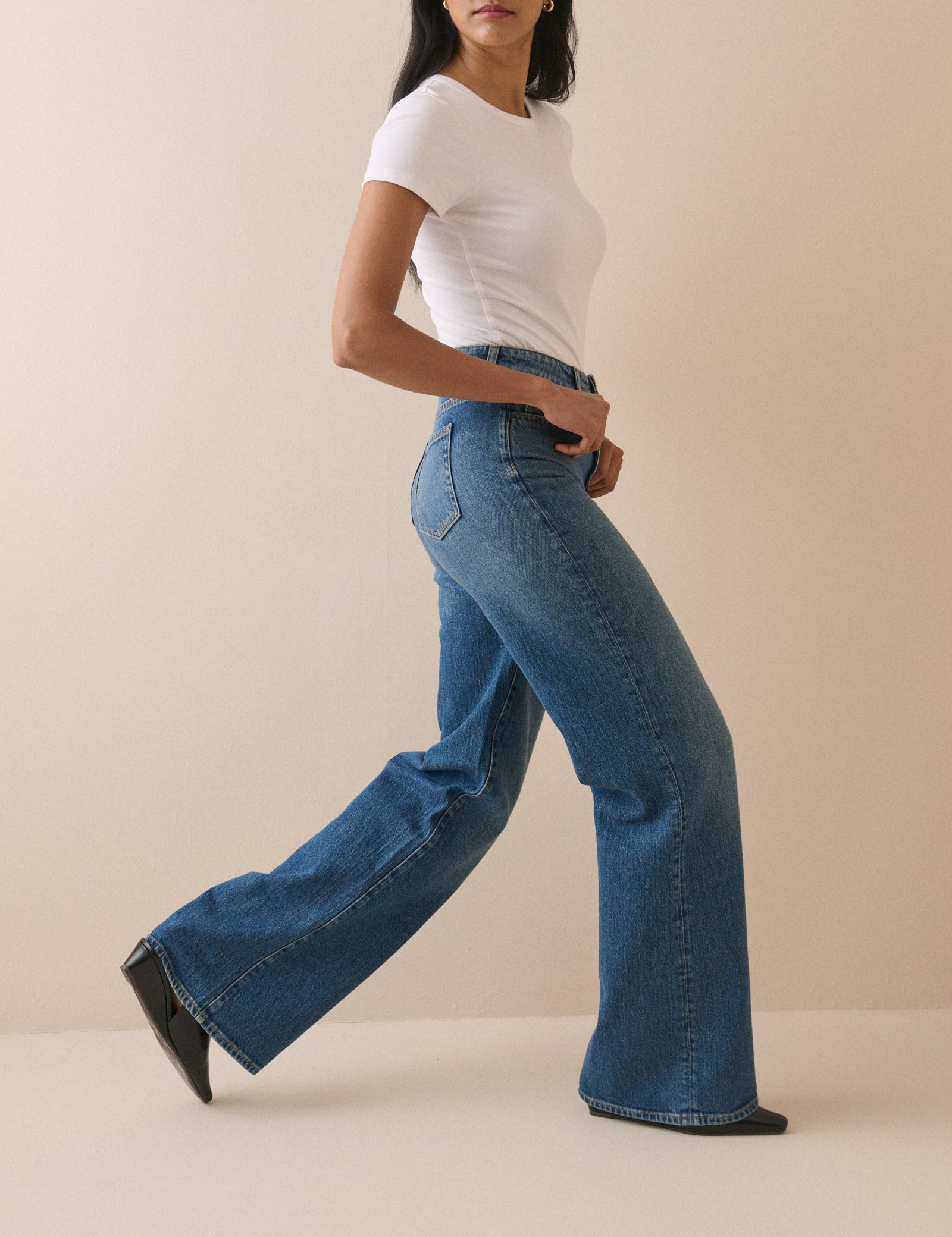 Mid Blue High Rise Wide Leg Jeans - Image 4