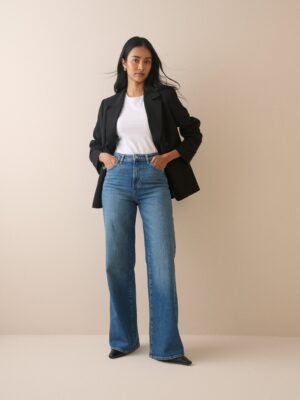 Mid Blue High Rise Wide Leg Jeans