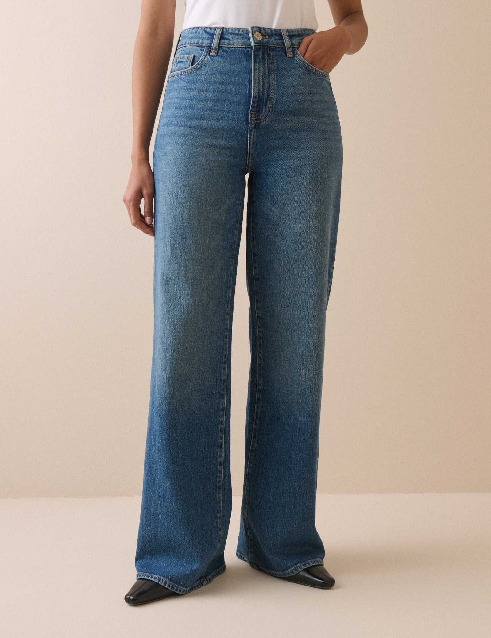 Mid Blue High Rise Wide Leg Jeans - Image 2