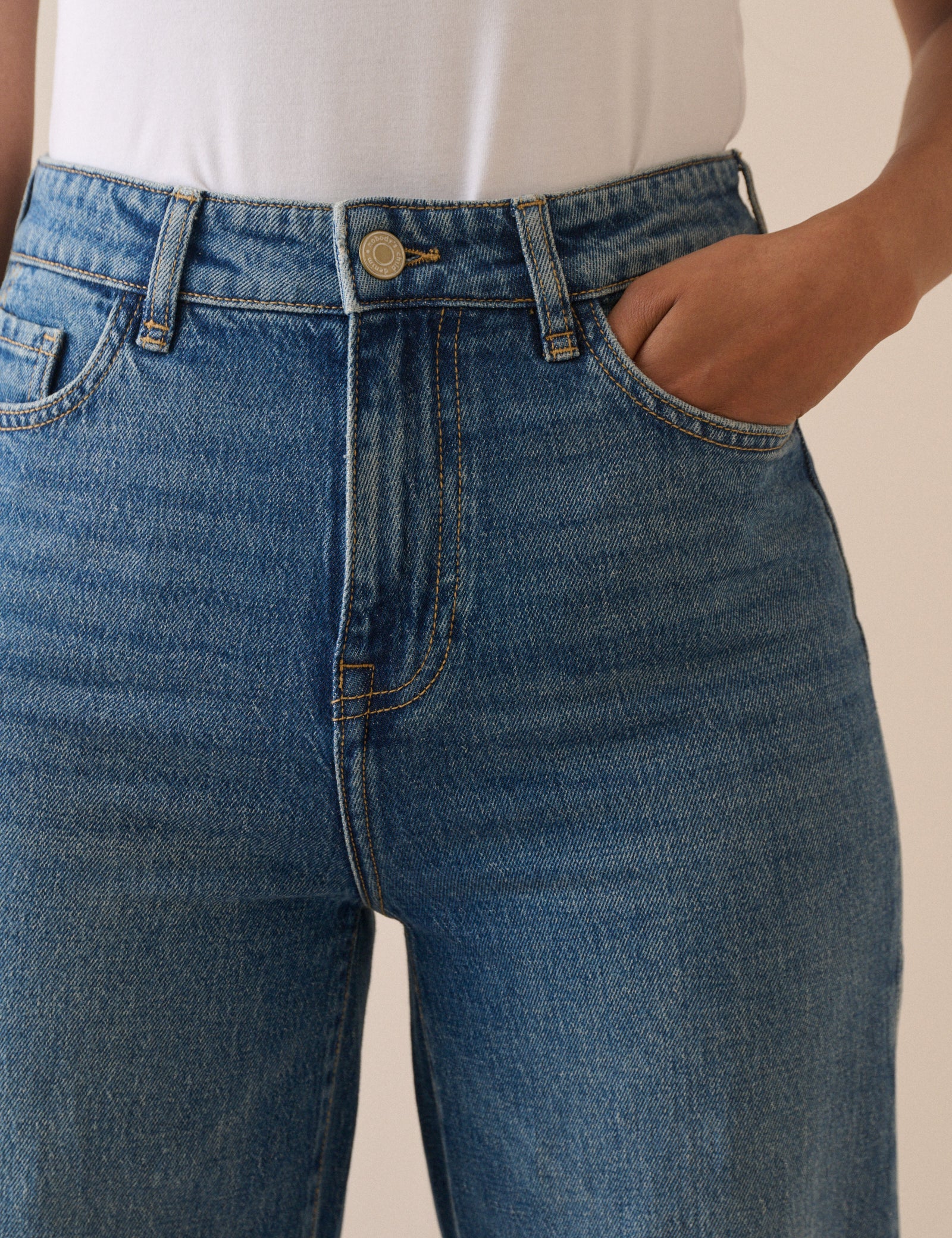 Mid Blue High Rise Wide Leg Jeans - Image 3