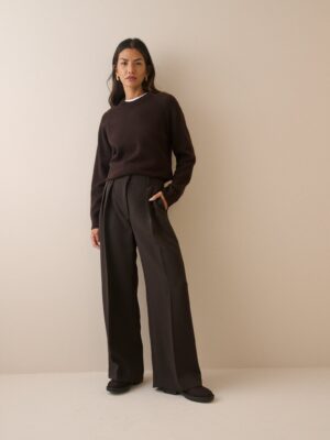 Brown Crepe High Waisted Wide Leg Trousers