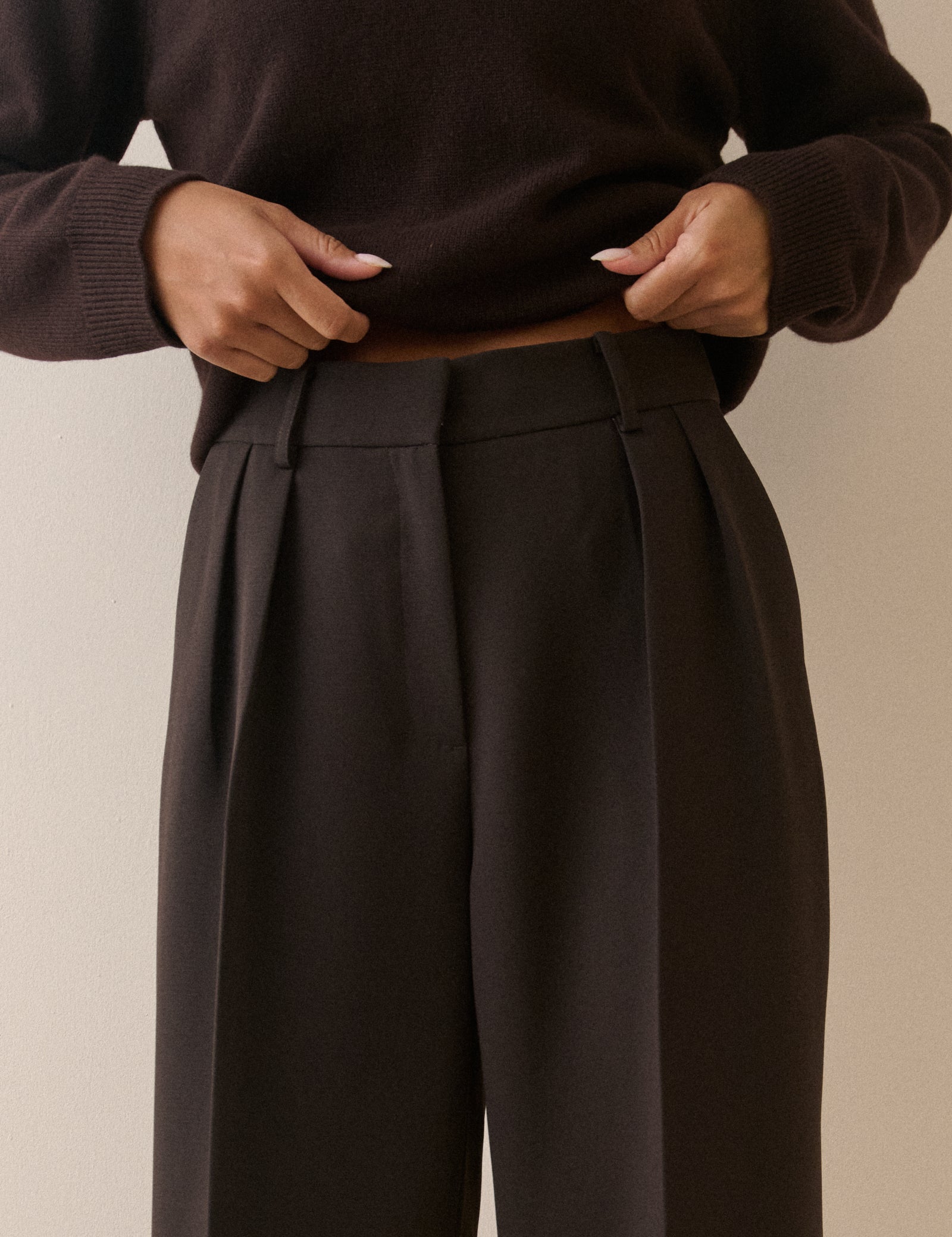 Brown Crepe High Waisted Wide Leg Trousers - Image 4