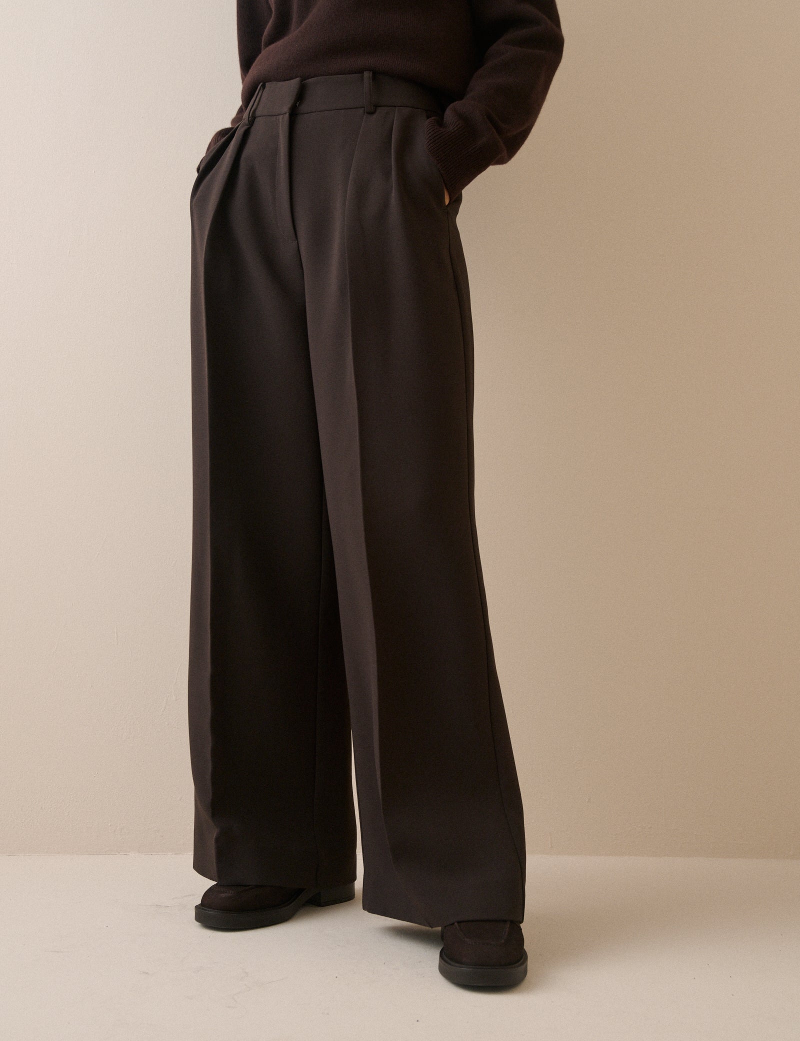 Brown Crepe High Waisted Wide Leg Trousers - Image 2