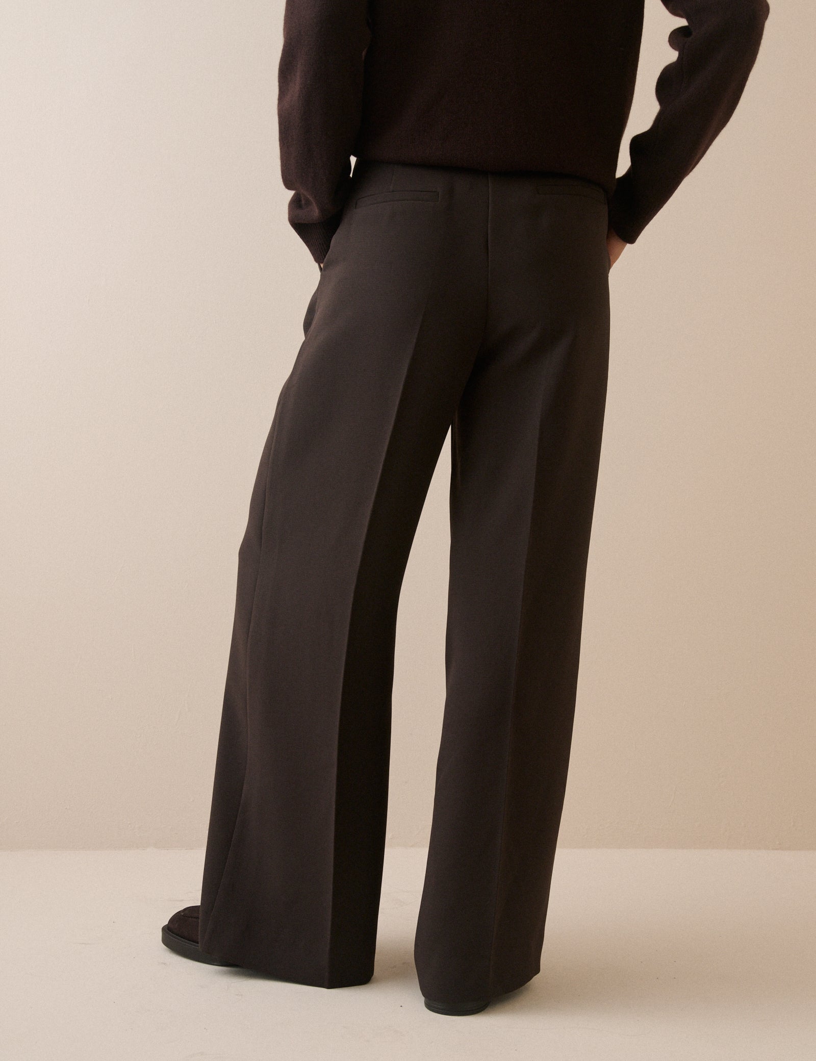 Brown Crepe High Waisted Wide Leg Trousers - Image 5