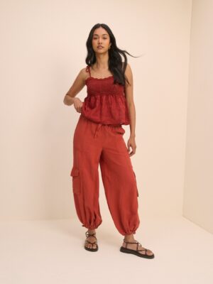 Red Relaxed Structured Soft Trousers