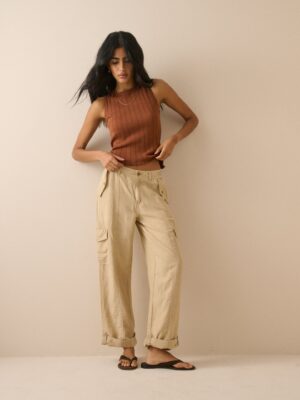 Gold Structured Soft Polished Trousers