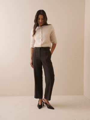 Brown Crepe High Waisted Cigarette Trousers