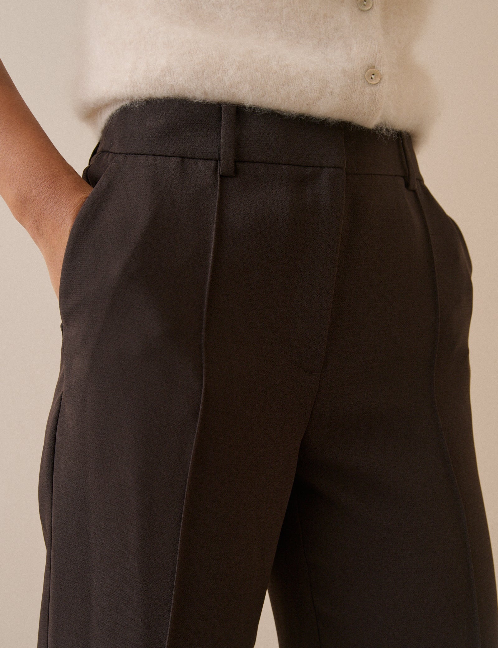 Brown Crepe High Waisted Cigarette Trousers - Image 4