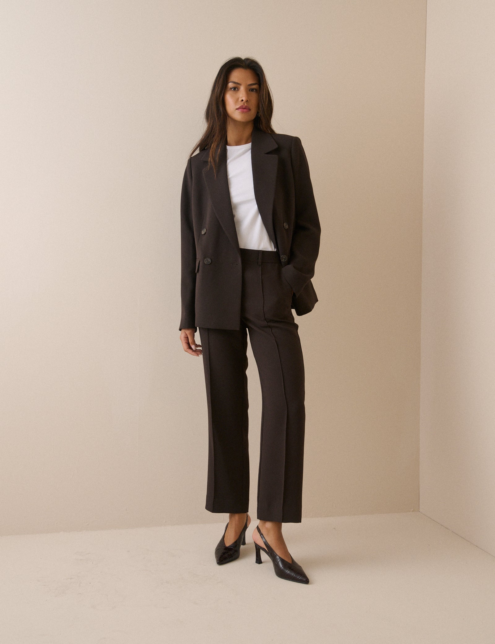 Brown Crepe High Waisted Cigarette Trousers - Image 3