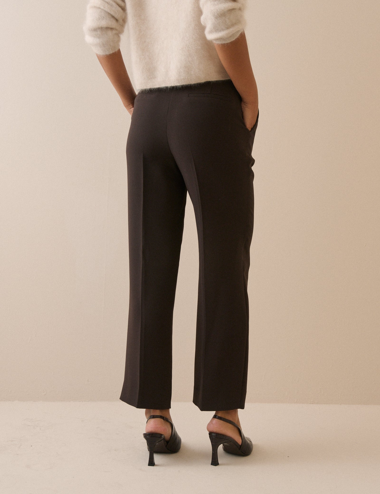 Brown Crepe High Waisted Cigarette Trousers - Image 5