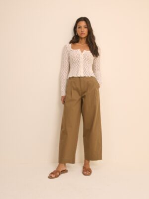 Camel Barrel Leg Pleated Trousers