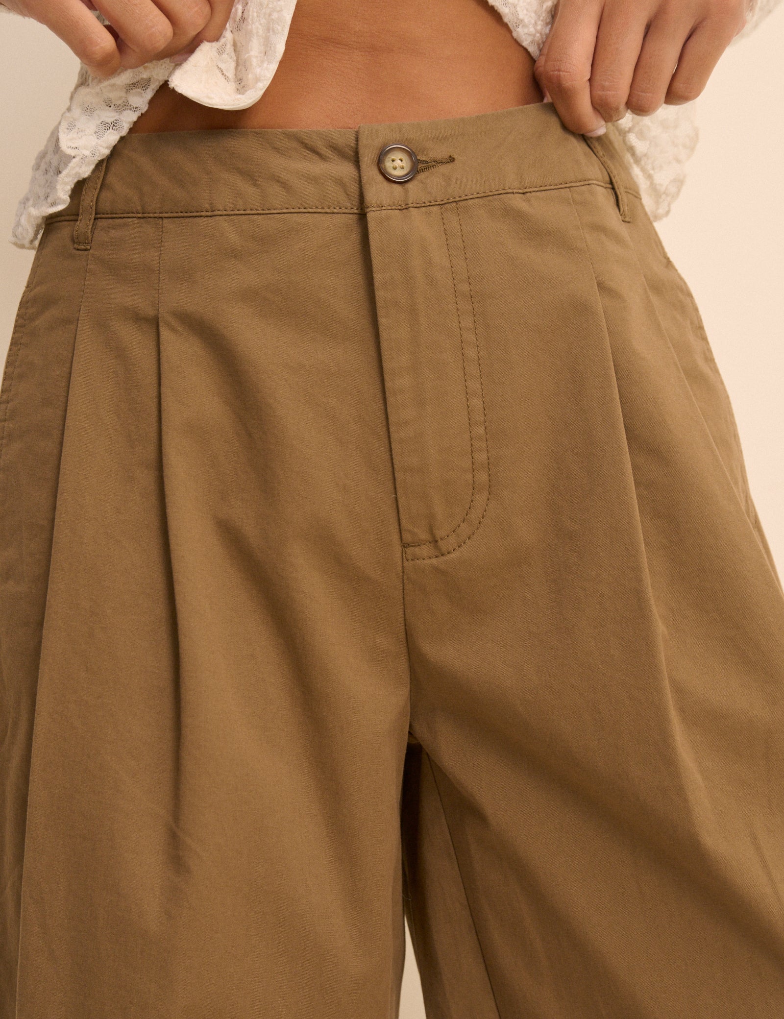 Camel Barrel Leg Pleated Trousers - Image 3