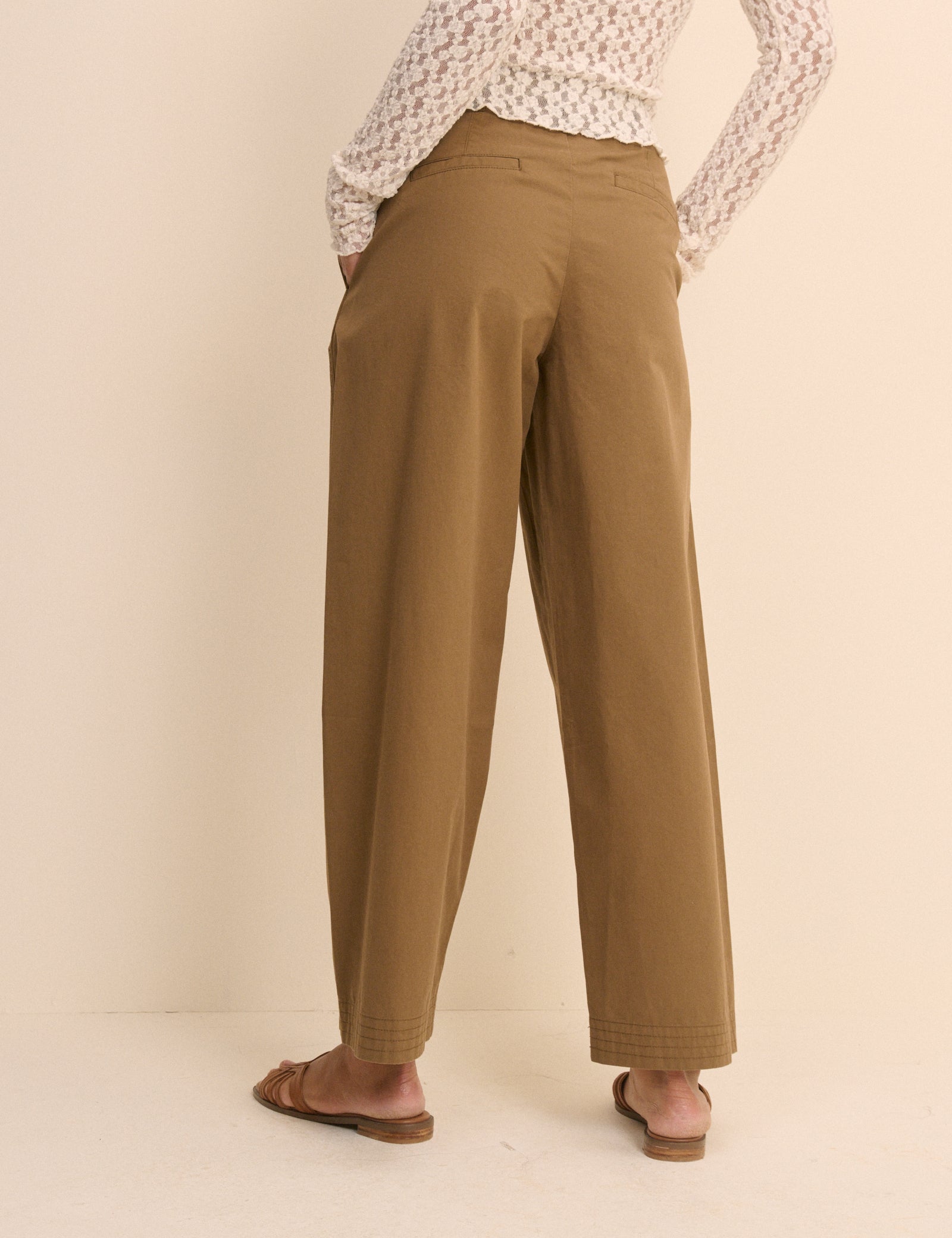 Camel Barrel Leg Pleated Trousers - Image 5