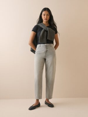 Silver High Rise Barrel Leg Polished Jeans