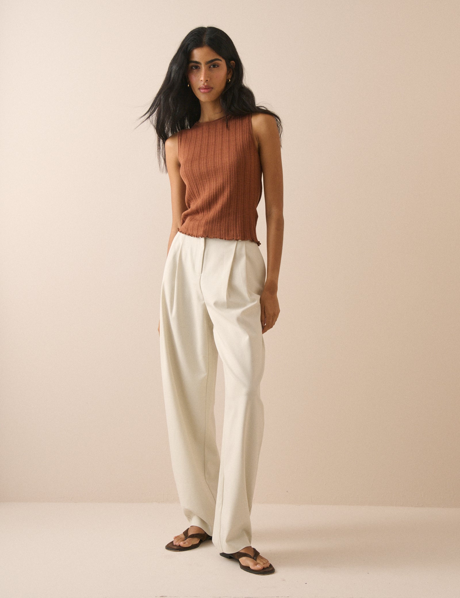 Cream High Waisted Barrel Leg Trousers