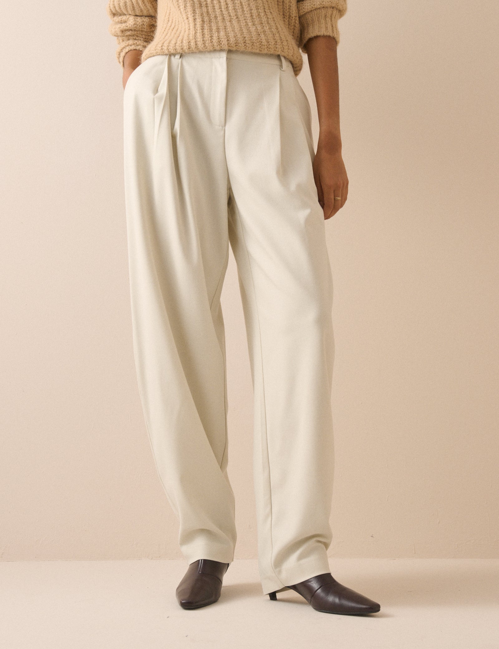 Cream High Waisted Barrel Leg Trousers - Image 2