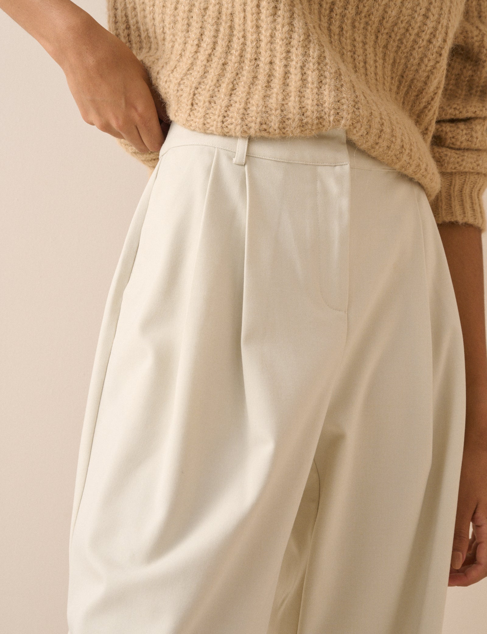 Cream High Waisted Barrel Leg Trousers - Image 3