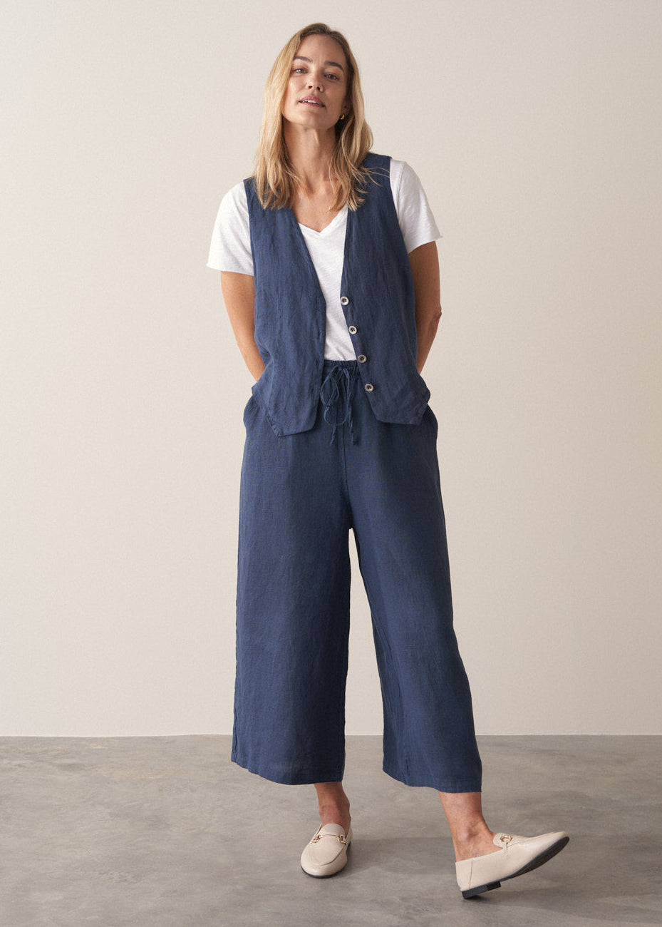 Lightweight Modern Navy Linen Waistcoat - Image 3