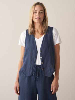 Navy Linen Waistcoat