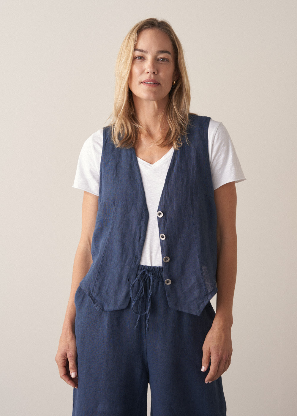 Navy Linen Waistcoat