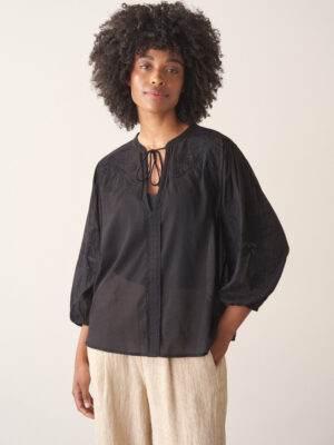 Black Embroidered Cotton Voile Shirt