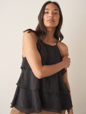 Black Ruffle Detail Top