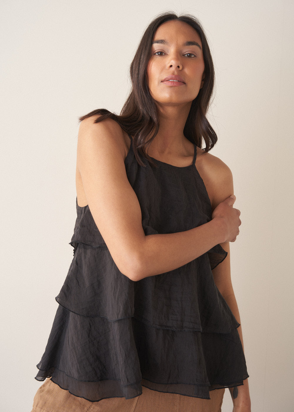 Black Ruffle Detail Top
