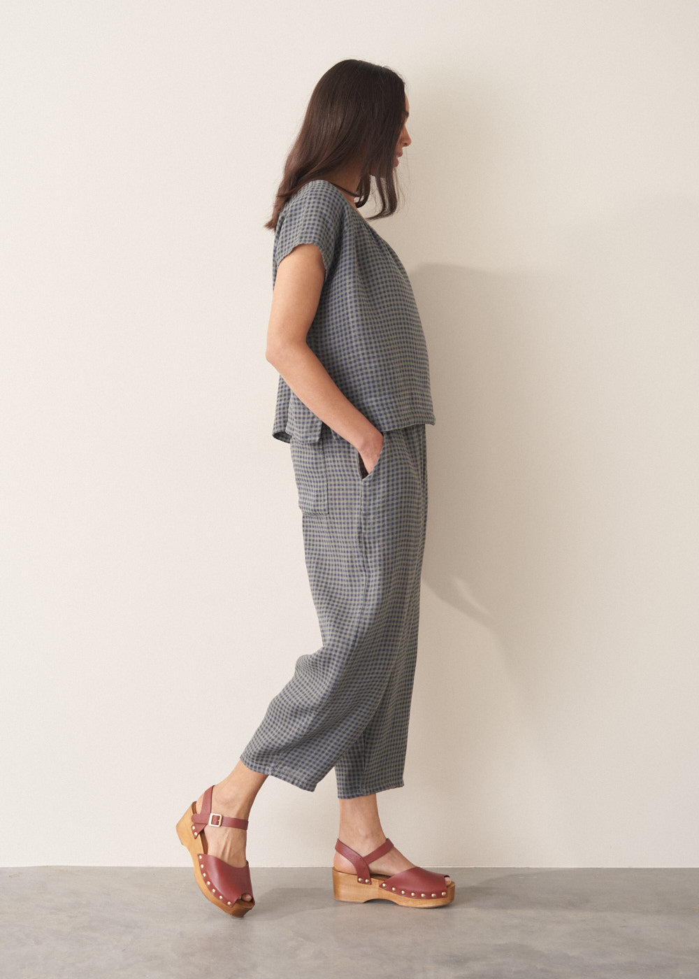 Relaxed Navy Checked Linen Top - Image 6