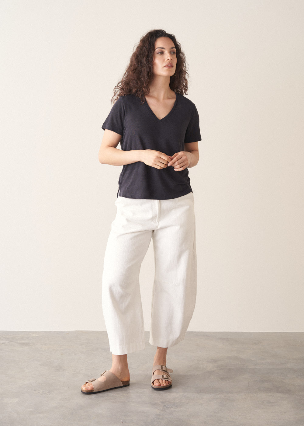 Black V Neck Linen Shirt - Image 3