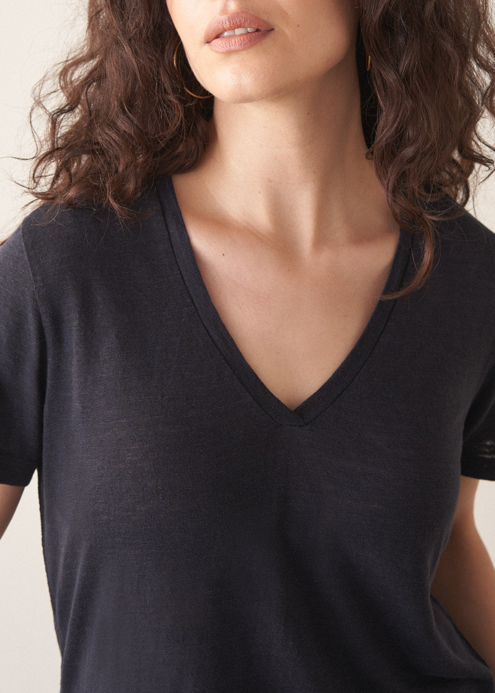 Black V Neck Linen Shirt - Image 2