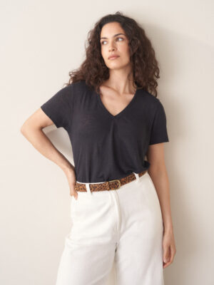 Black V Neck Linen Shirt
