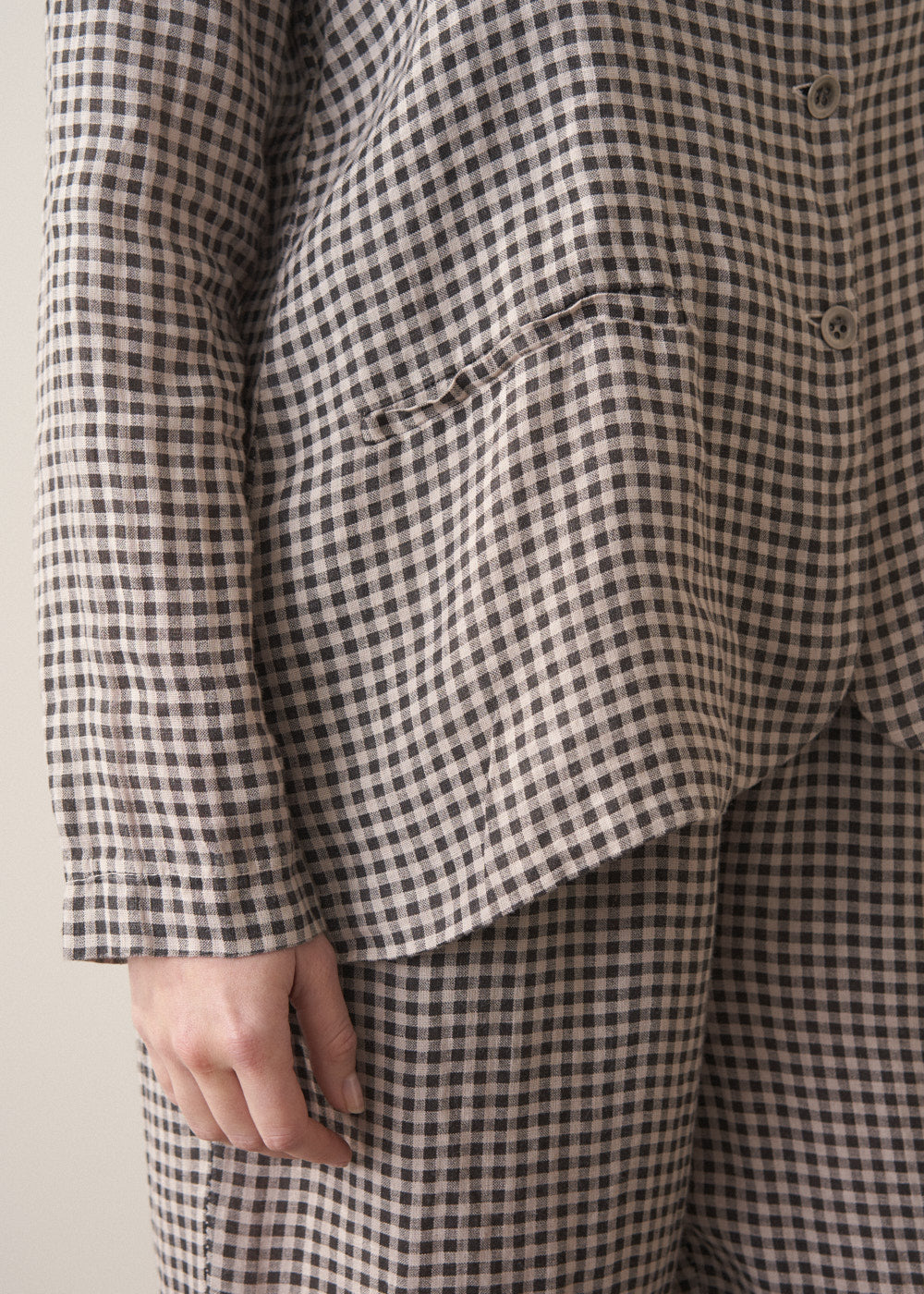 Relaxed Natural Checked Linen Jacket - Image 4