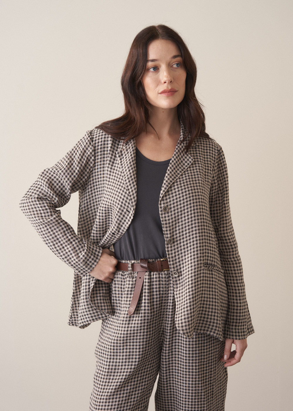 Relaxed Natural Checked Linen Jacket - Image 2