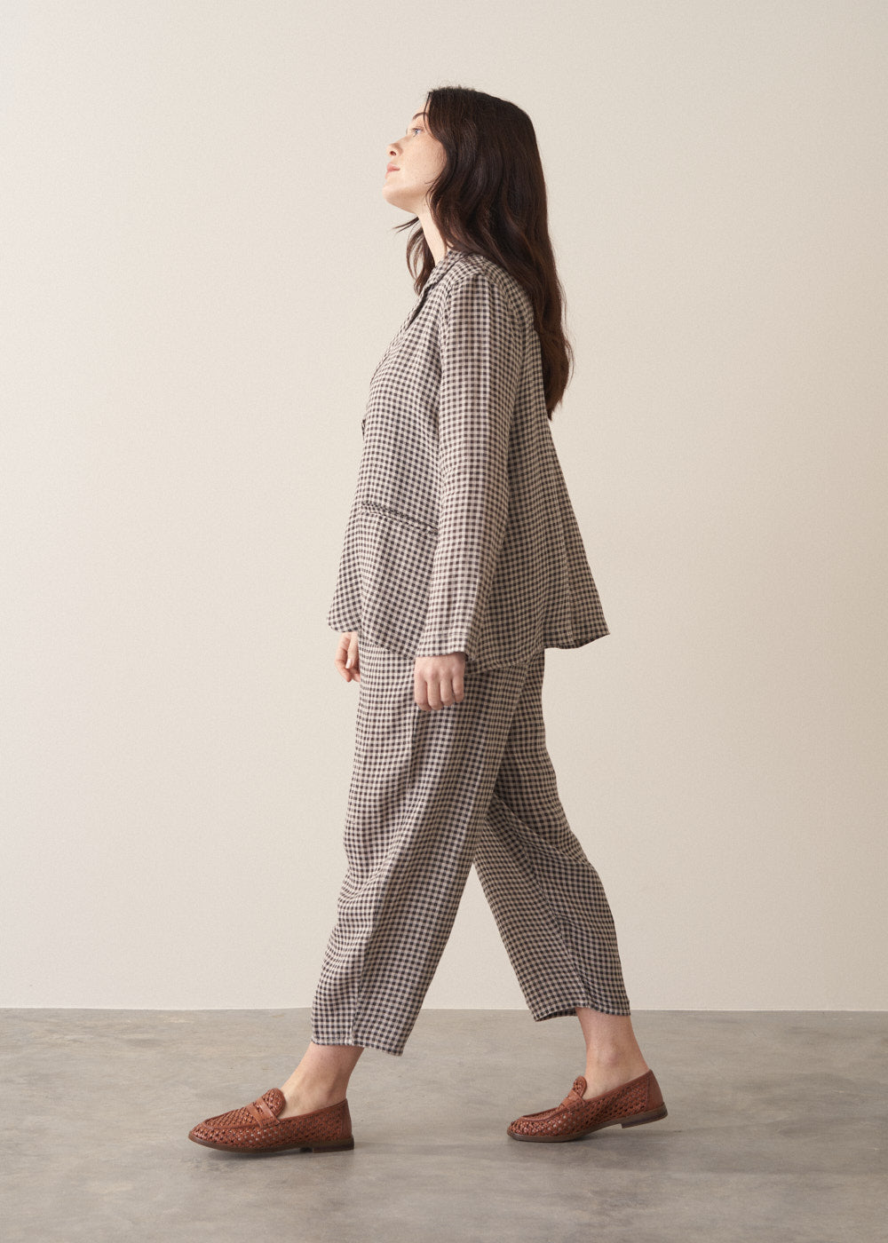 Relaxed Natural Checked Linen Jacket - Image 3