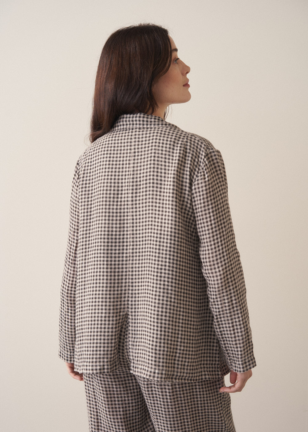 Relaxed Natural Checked Linen Jacket - Image 5