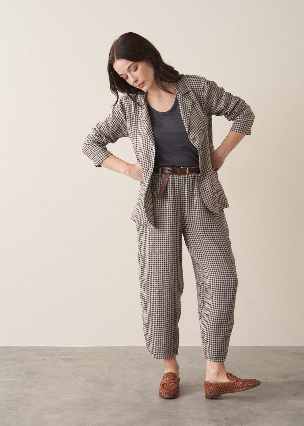Relaxed Natural Checked Linen Jacket - Image 6