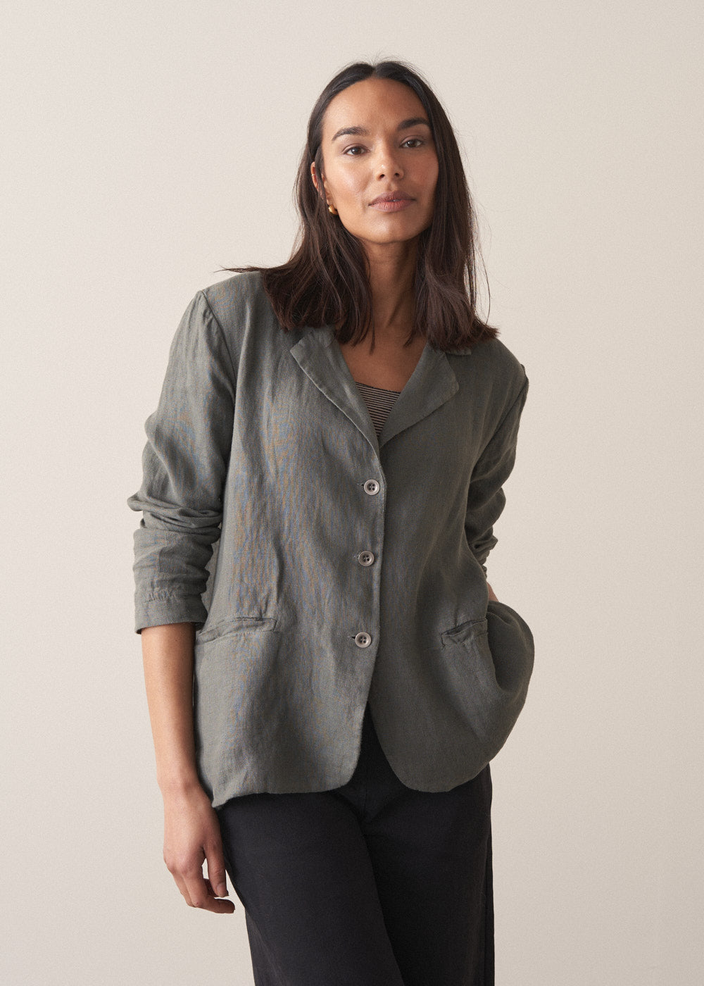 Lightweight Modern Khaki Linen Jacket - Image 5