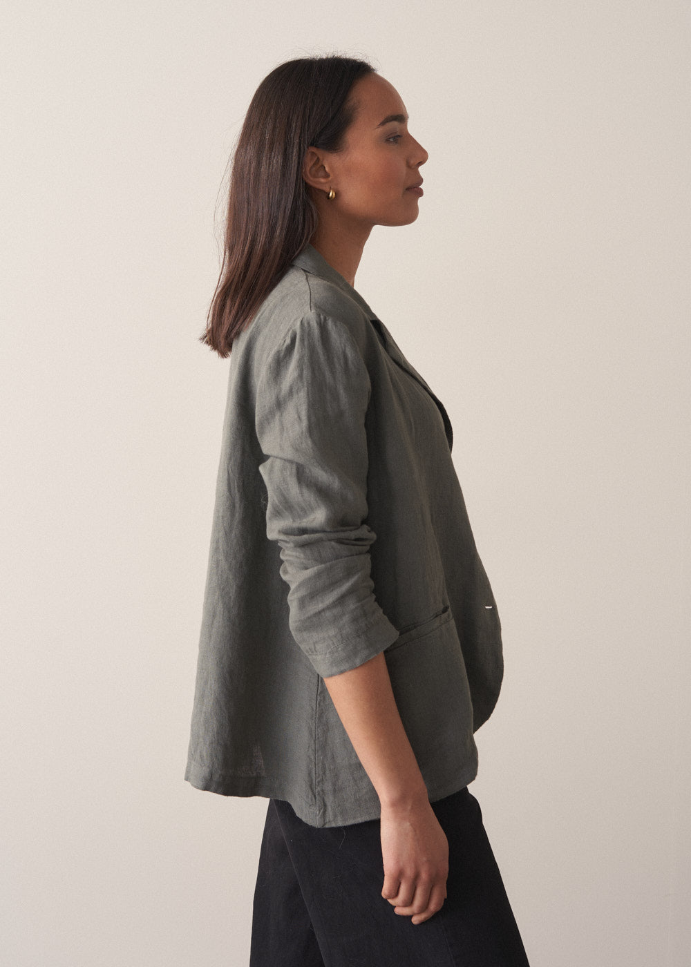 Lightweight Modern Khaki Linen Jacket - Image 3