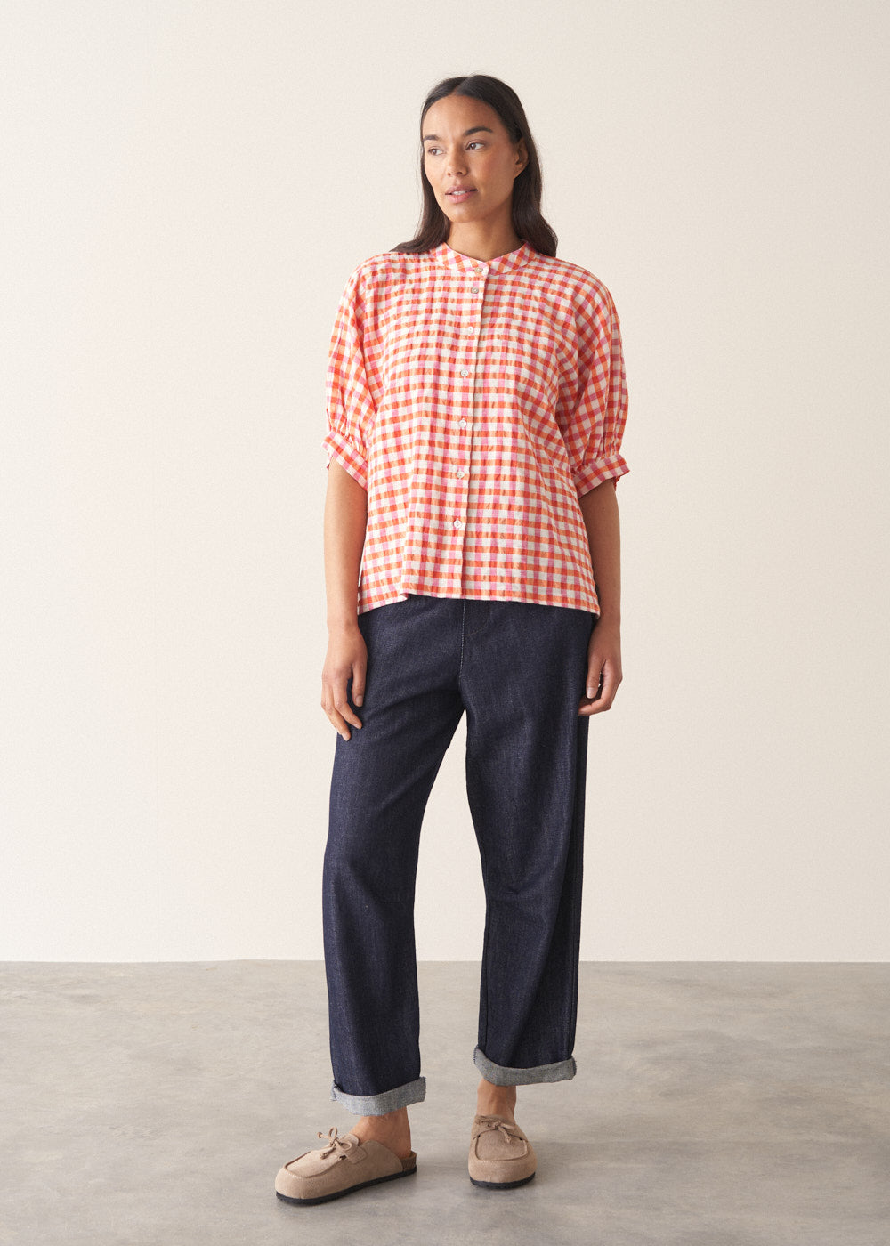 Relaxed Refined Orange Checked Top - Image 3